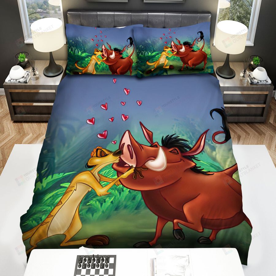 Timon And Pumbaa Kissing Together Bed Sheets Spread Duvet Cover Bedding Sets