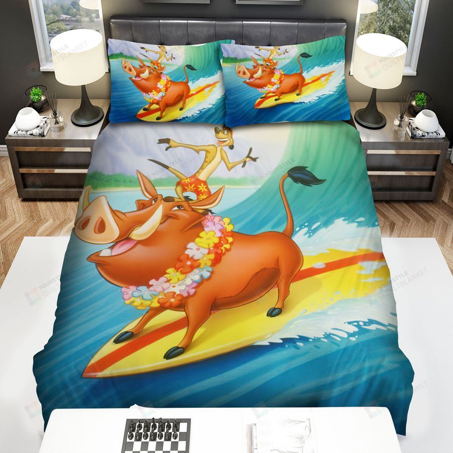 Timon And Pumbaa Surfing Bed Sheets Spread Duvet Cover Bedding Sets