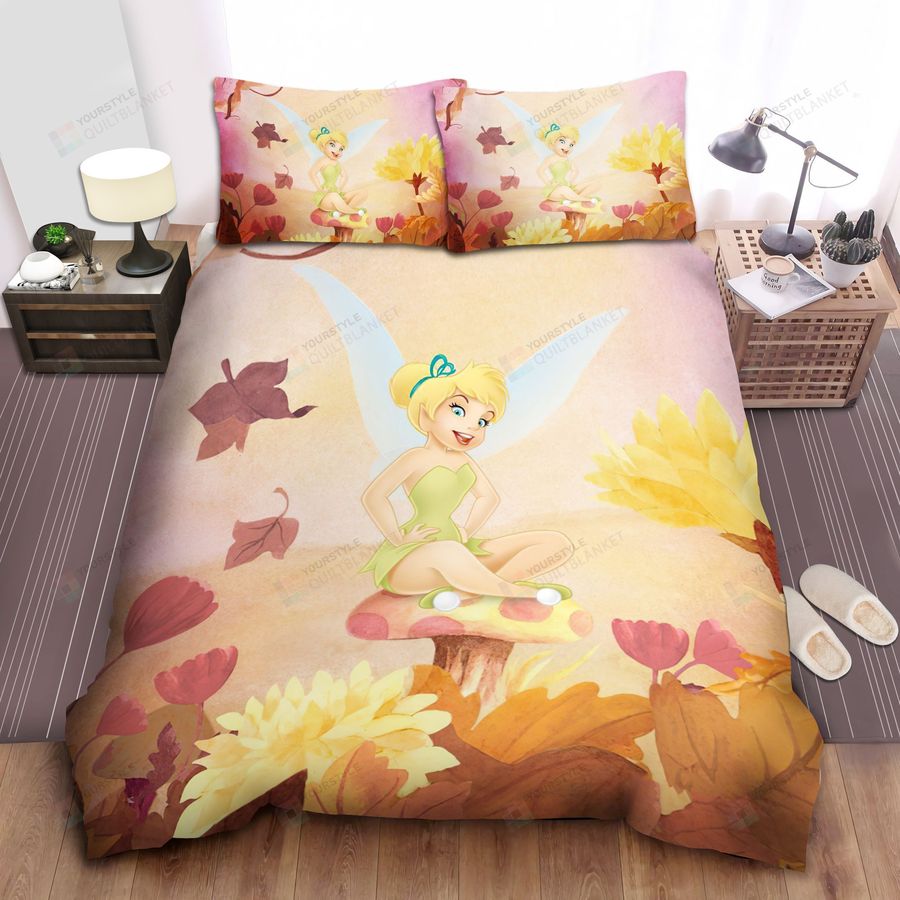 Tinkerbell Sitting On The Mushroom Bed Sheets Spread Comforter Duvet Cover Bedding Sets