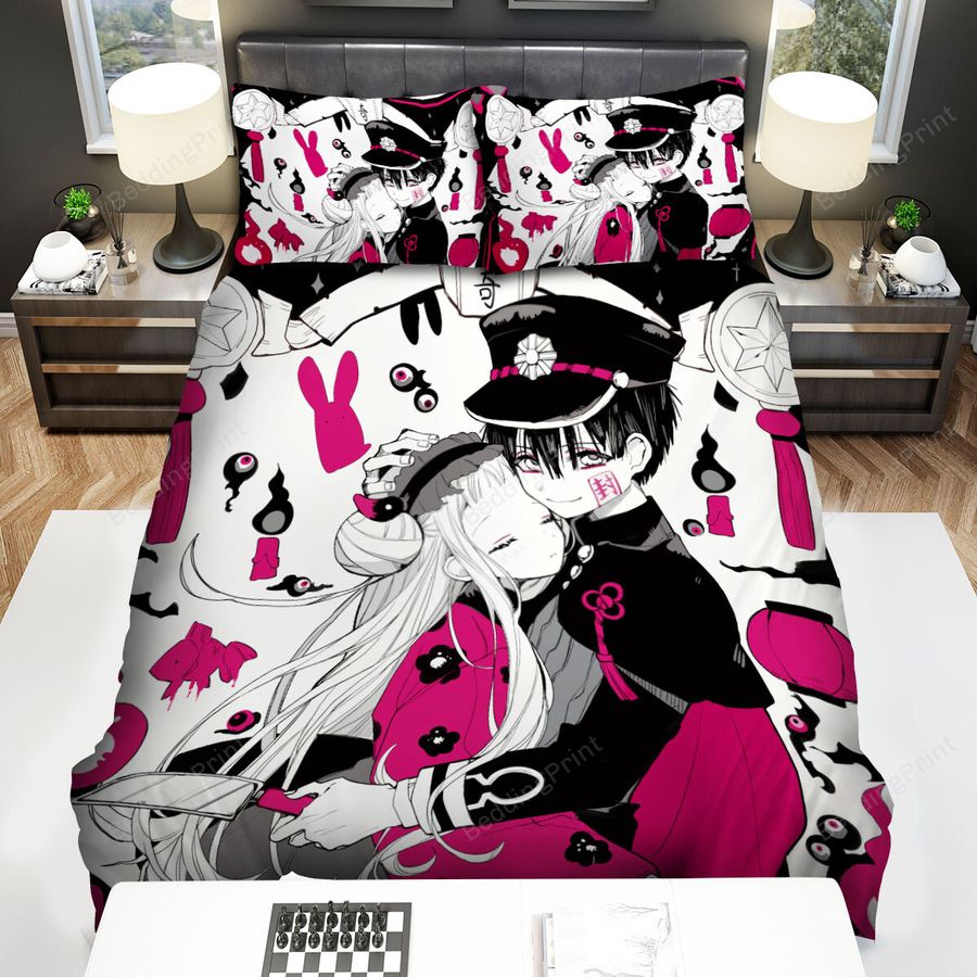 Toilet-Bound Hanako-Kun & Yashiro Nene In Black Pink Artwork Bed Sheets Spread Duvet Cover Bedding Sets