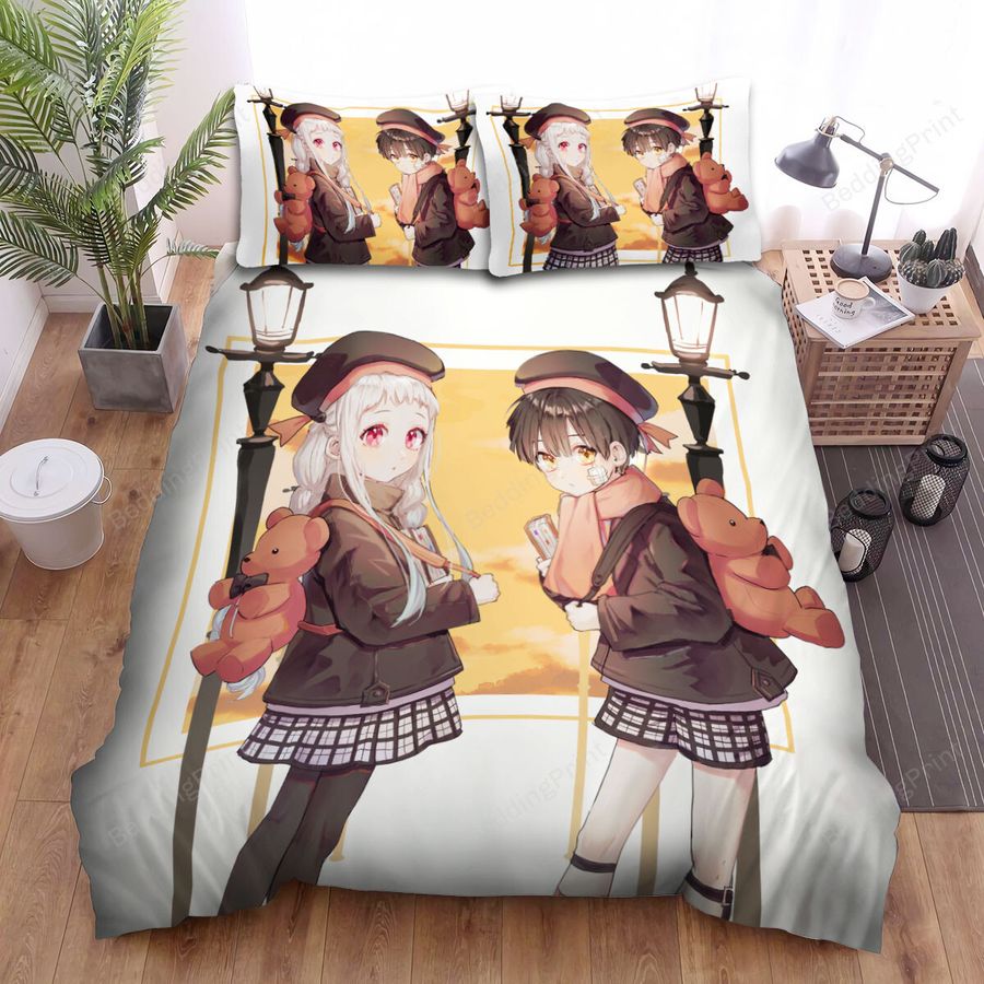 Toilet Bound Hanako Kun X Nene In School Uniforms Artwork Bed Sheets Spread Duvet Cover Bedding Sets
