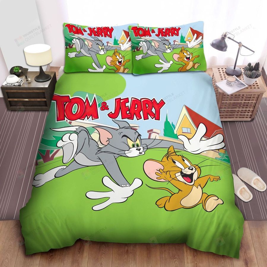 Tom And Jerry Chasing In The Yard Bed Sheets Spread Comforter Duvet Cover Bedding Sets