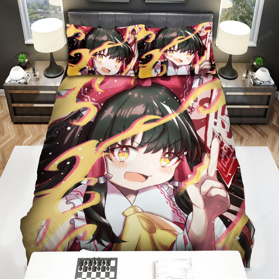 Touhou Hakurei Reimu On Fire Bed Sheets Spread Duvet Cover Bedding Sets