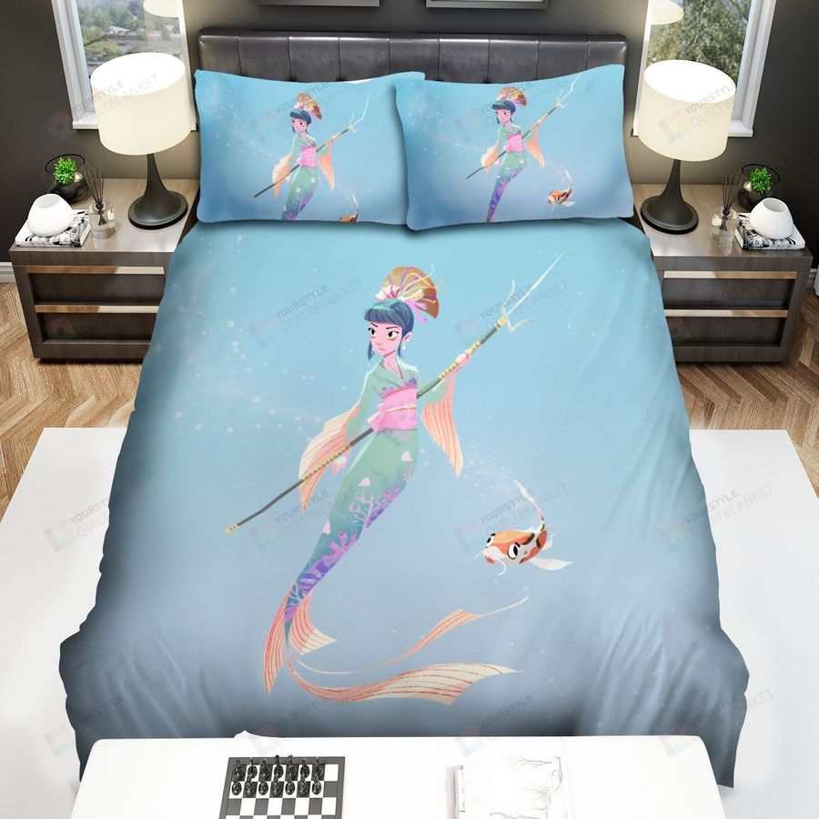 Traditional Japanese Mermaid Illustration Bed Sheets Spread Duvet Cover Bedding Sets