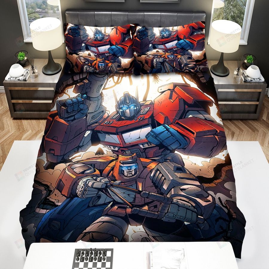 Transformer Optimus Prime &Amp Blades Fighting Together Animation Bed Sheets Spread Comforter Duvet Cover Bedding Sets