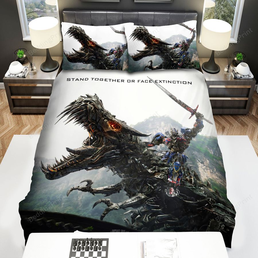 Transformers Age Of Extinction (2014) Riding A Dragon Movie Poster Bed Sheets Spread Comforter Duvet Cover Bedding Sets