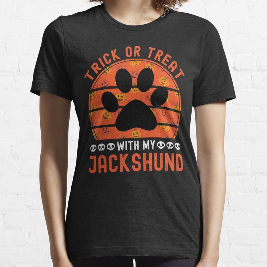 Trick Or Treat With My Jackshund Funny Halloween T Shirt For Dog Owners T Shirts For Halloween Essential T-Shirt