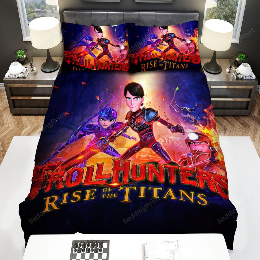 Trollhunters Rise Of The Titans Fire Background Bed Sheets Spread Comforter Duvet Cover Bedding Sets