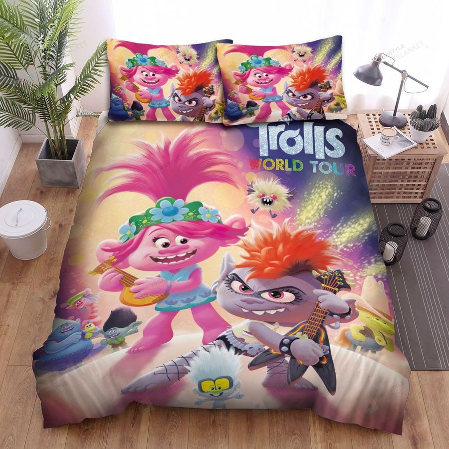 Trolls Poppy And Queen Barb Playing Guitars Bed Sheets Spread Comforter Duvet Cover Bedding Sets