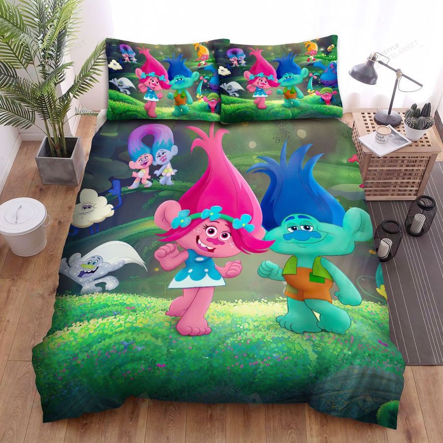 Trolls Poppy With Friends In The Forest Bed Sheets Spread Comforter Duvet Cover Bedding Sets