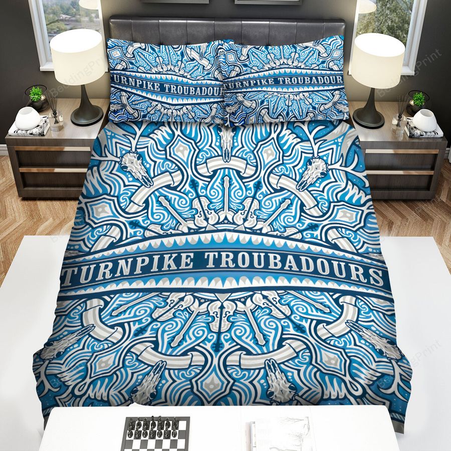 Turnpike Troubadours White Oak Music Hall Blue White Bed Sheets Spread Comforter Duvet Cover Bedding Sets