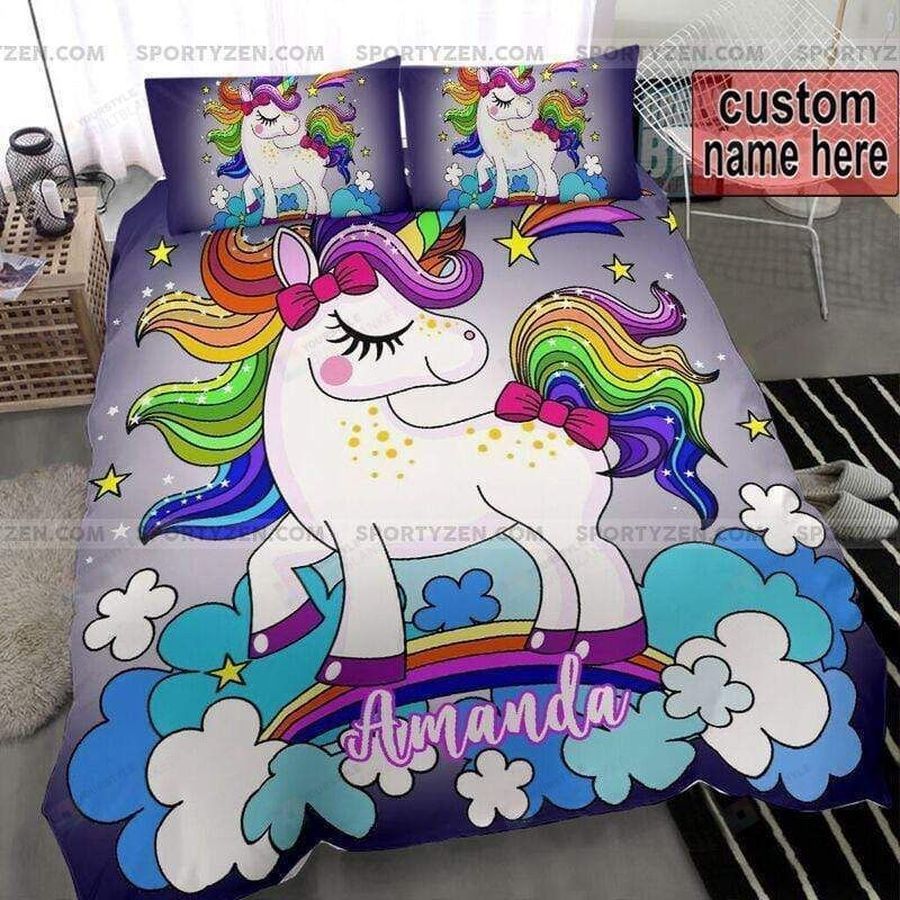 Unicorn Custom Kid Duvet Cover Bedding Set With Your Name