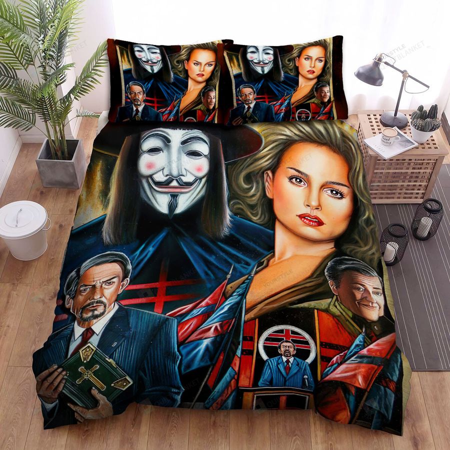 V For Vendetta Characters In Vintage Style Poster Bed Sheets Spread Duvet Cover Bedding Sets