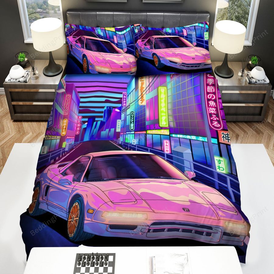 Vaporwave Cars Honda Nsx Neon Night Bed Sheets Spread Comforter Duvet Cover Bedding Sets