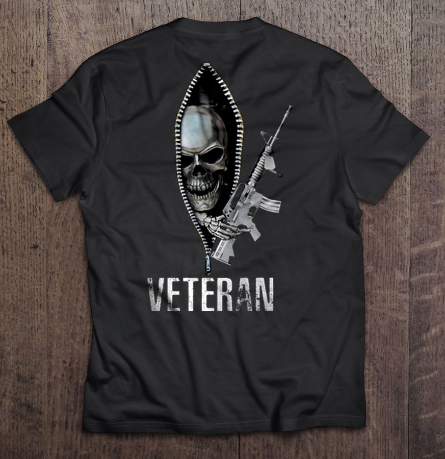Veteran Skull Zip V-Neck T-Shirt