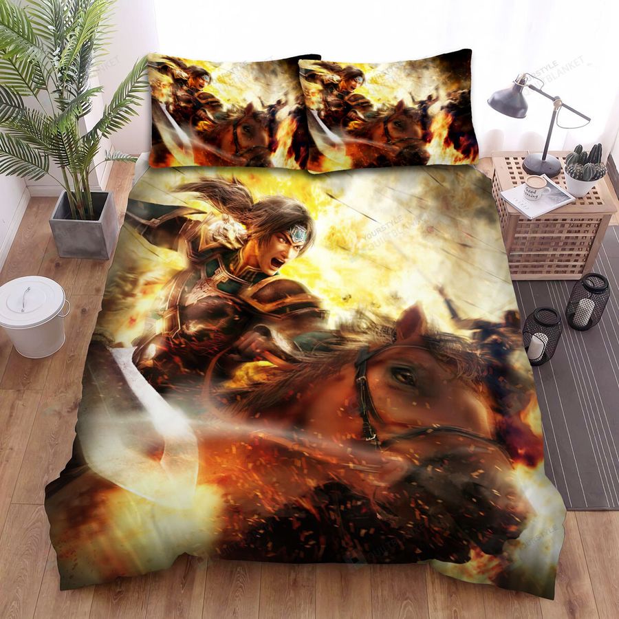 Video Games, Dynasty Warriors,  Zhao Yun Riding Horse Bed Sheets Spread Duvet Cover Bedding Sets