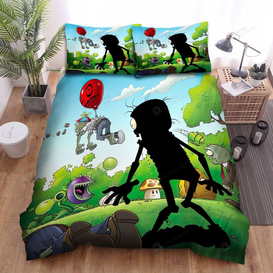 Video Games, Plants Vs Zombies, Balloon Zombie Coming Bed Sheets Spread Duvet Cover Bedding Sets