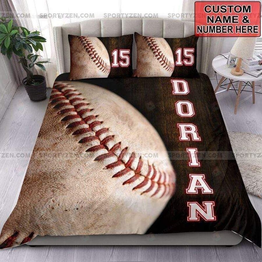 Vintage Baseball Ball Custom Duvet Cover Bedding Set With Name