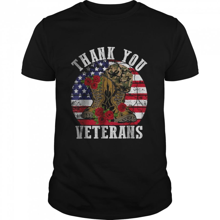 Vintage Thank You Veterans Combat Boots Flower Veterans Day T Shirt
