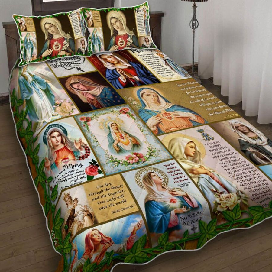 Virgin Mary Our Lady Of The Rosary Quilt Bedding Set