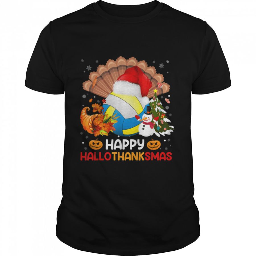 Volleyball Halloween Merry Christmas Happy Hallothanksmas T Shirt B0BHJ8KF8S