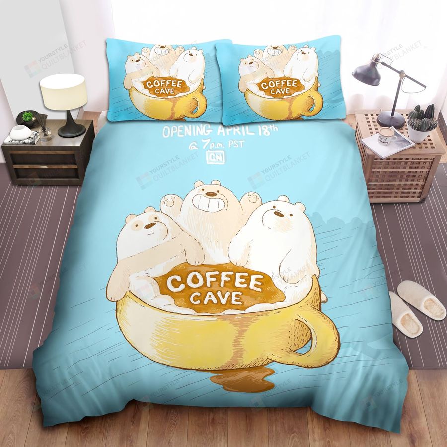 We Bare Bears Bathing In Coffee Cave Bed Sheets Spread Comforter Duvet Cover Bedding Sets