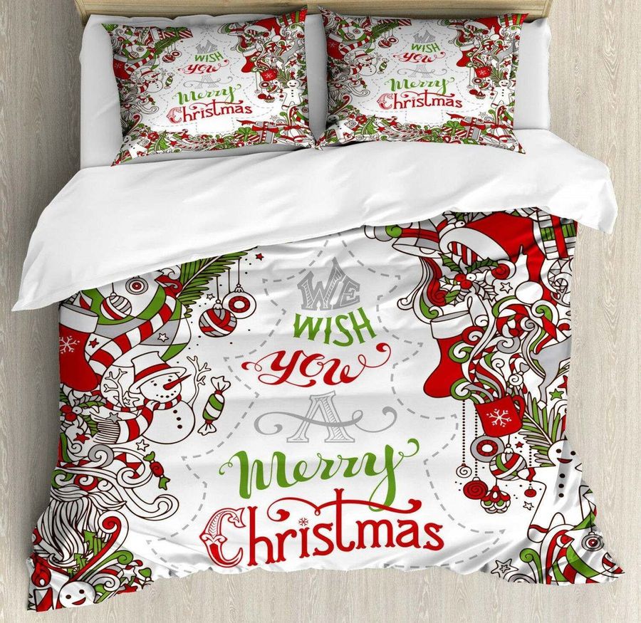 We Wish You A Merry Christmas Cotton Bed Sheets Spread Comforter Duvet Cover Bedding Sets