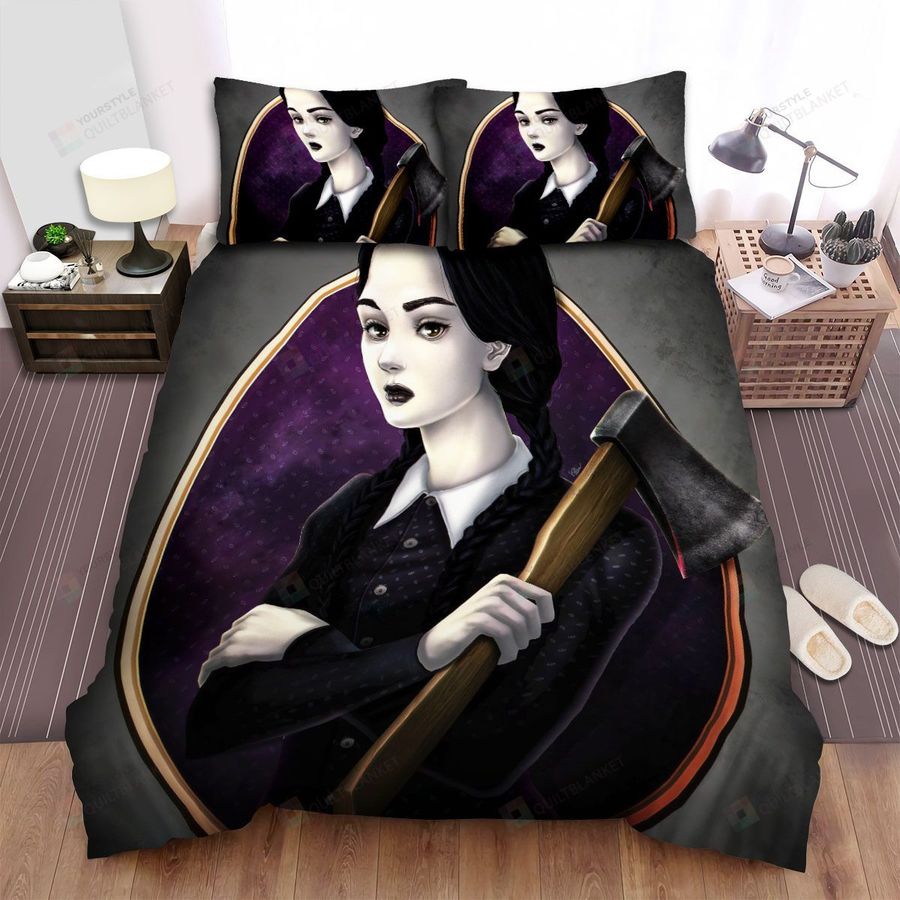 Wednesday From The Addams Family With An Axe Illustration Bed Sheets Spread Duvet Cover Bedding Sets