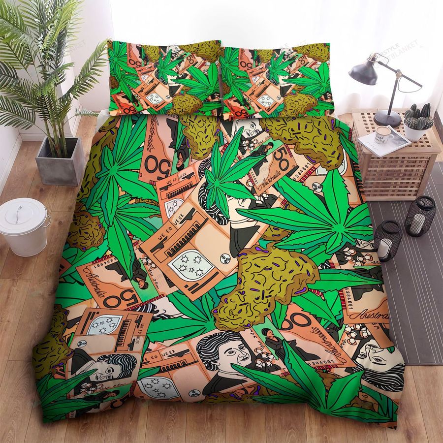 Weed &Amp Money Cartoon Pattern Bed Sheets Spread Duvet Cover Bedding Sets
