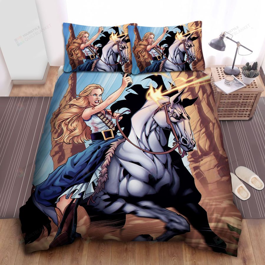 West World Dolores Abernathy Shooting On Horse Comic Art Bed Sheets Spread Comforter Duvet Cover Bedding Sets