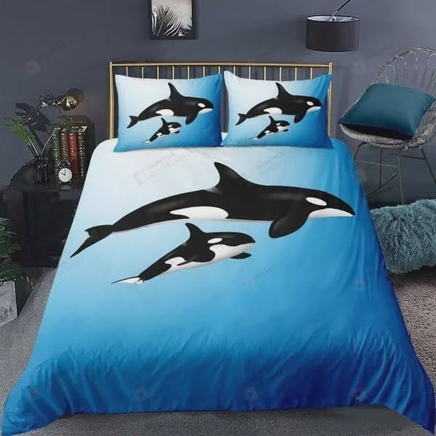 Whale Duvet Orca Mother &Amp Baby Swimming In The Ocean Theme Cotton Bed Sheets Spread Comforter Duvet Cover Bedding Sets