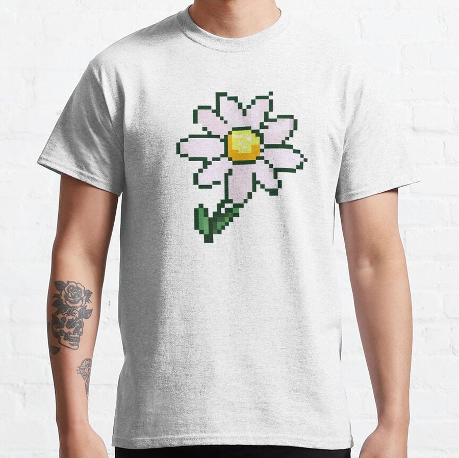 White Daisy Flower Plant  - Pixel Art - Cute Floral Minimalist Aesthetic Design Classic T-Shirt