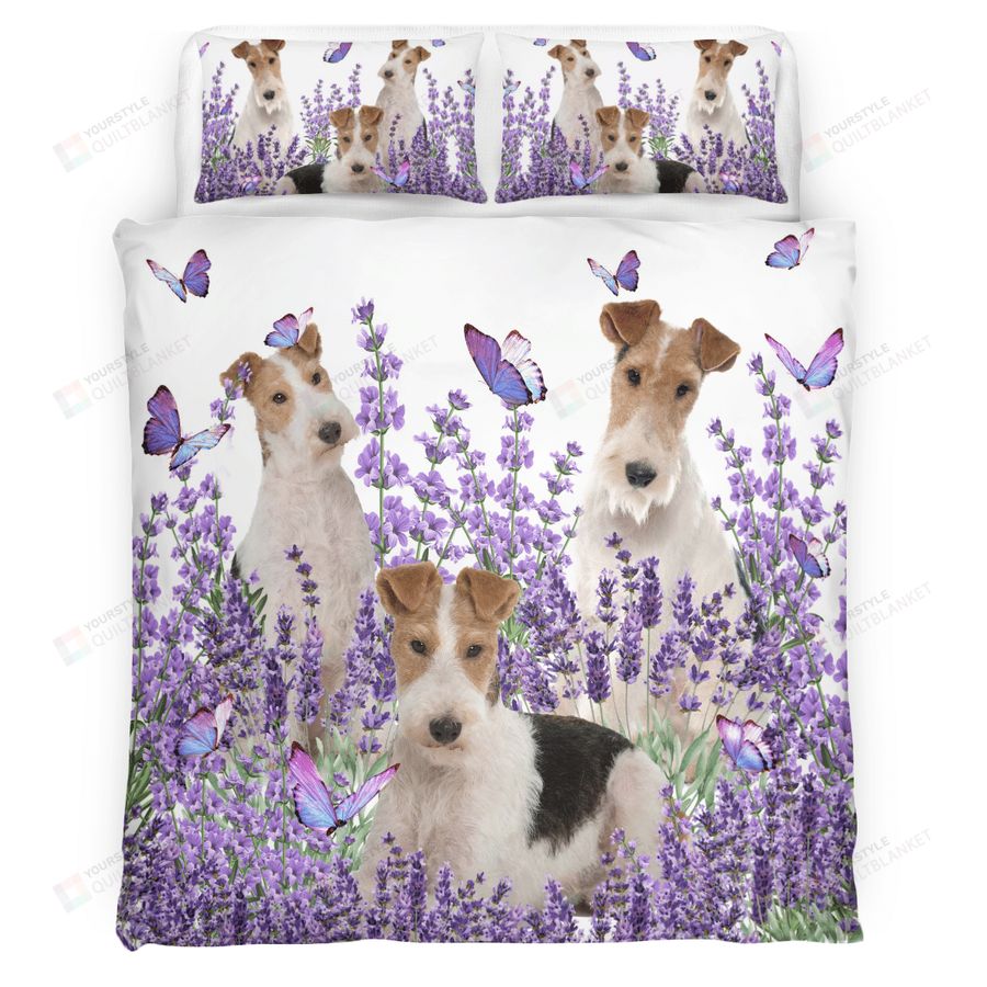 Wire Fox Terrier And Lavender Cotton Bed Sheets Spread Comforter Duvet Cover Bedding Sets