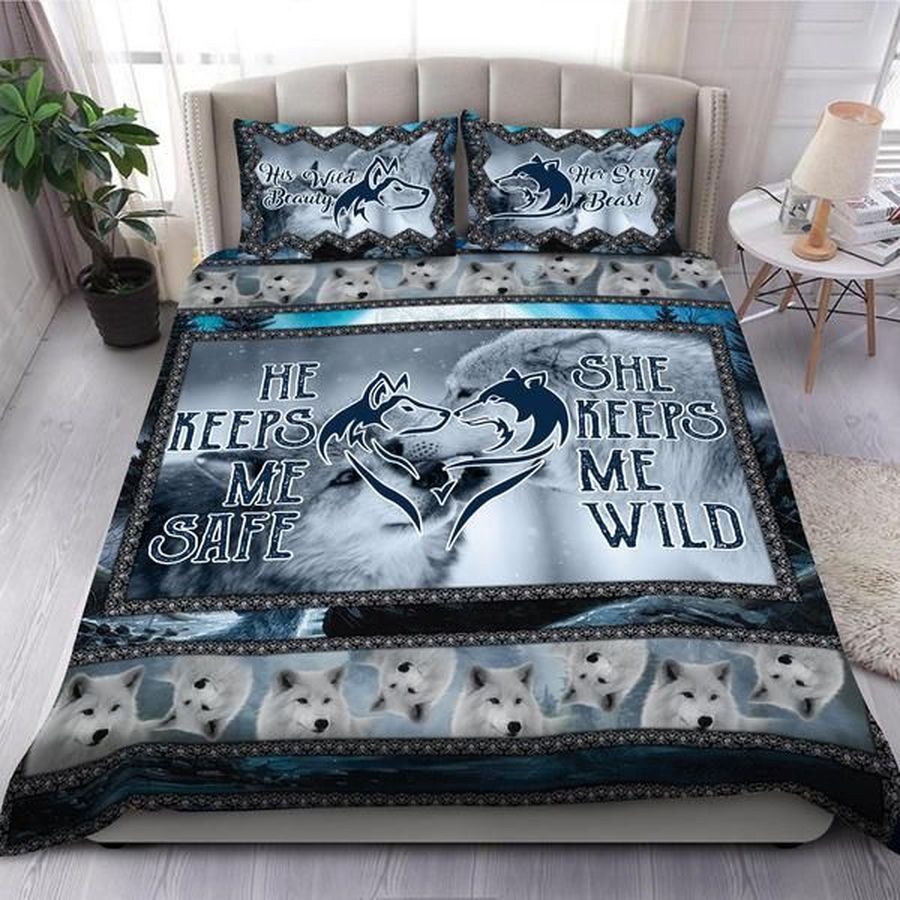 Wolf Love Blue Cotton Bed Sheets Spread Comforter Duvet Cover Bedding Sets