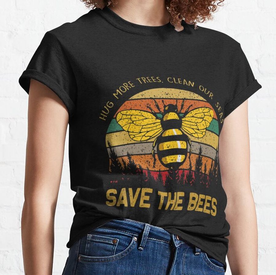 Womens Hug More Trees Clean Our Seas Save The Bees Vintage Earth V-Neck Classic T-Shirt