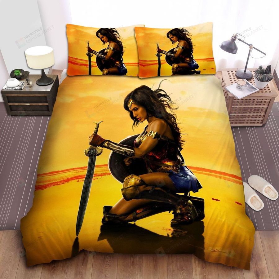 Wonder Woman Heroine Of Dc, Gal Gadot Kneeling  Bed Sheets Spread Comforter Duvet Cover Bedding Sets