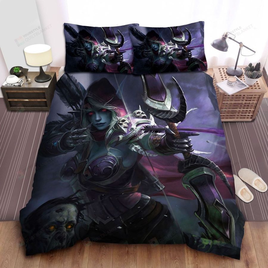 World Of Warcraft, Sylvanas Windrunner Shooting Arrow In White Dress Bed Sheets Spread Comforter Duvet Cover Bedding Sets