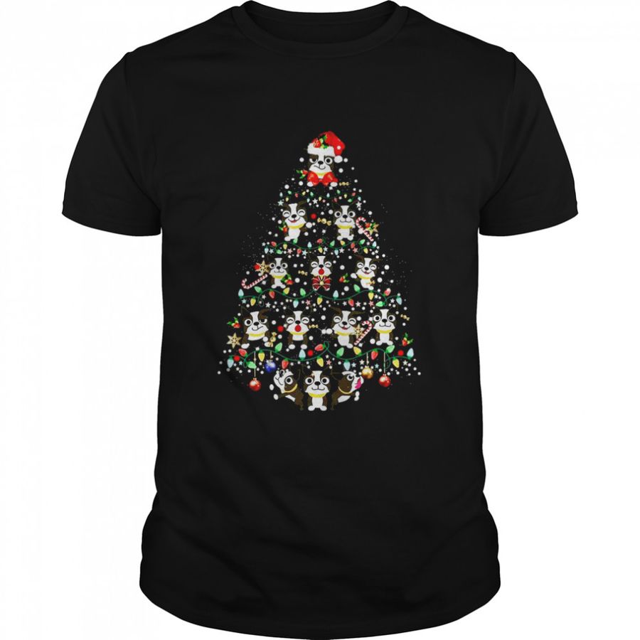 Xmas Lighting Santa Boston Terrier Christmas Tree Come Back Sweater T Shirt