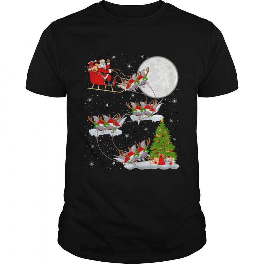 Xmas Lighting Tree Santa Riding Stingray Fish Christmas Shirt