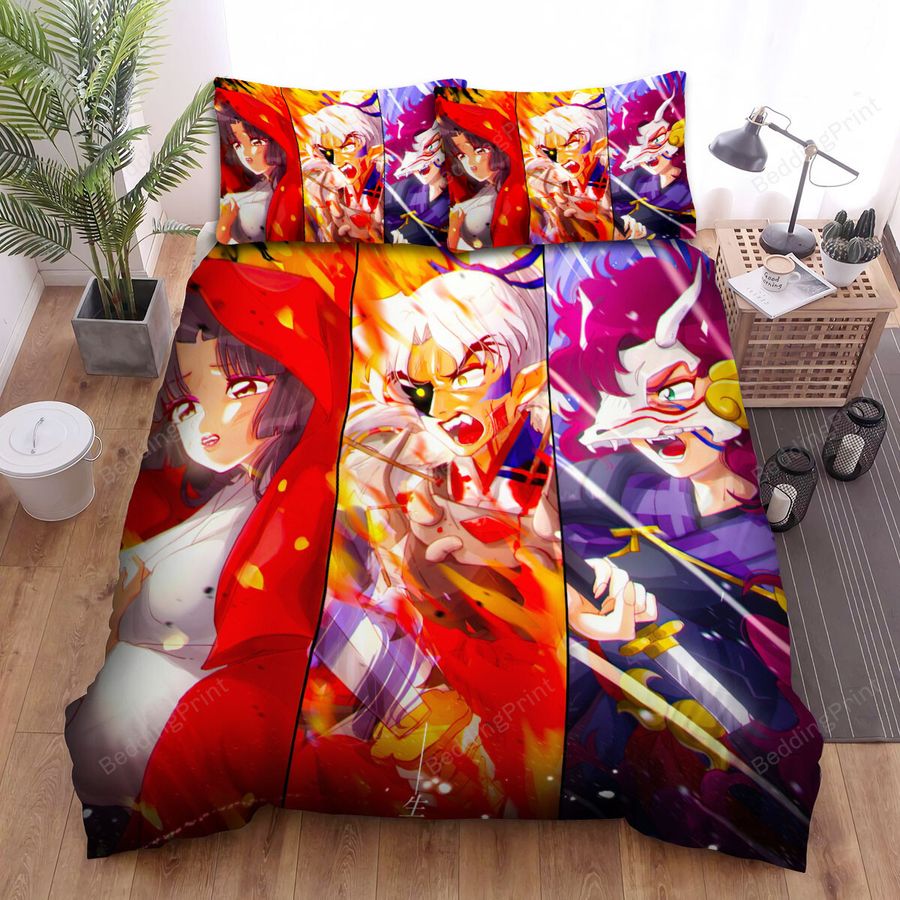 Yashahime Princess Half Demon Raging Toga's Family Members Artwork Bed Sheets Spread Duvet Cover Bedding Sets
