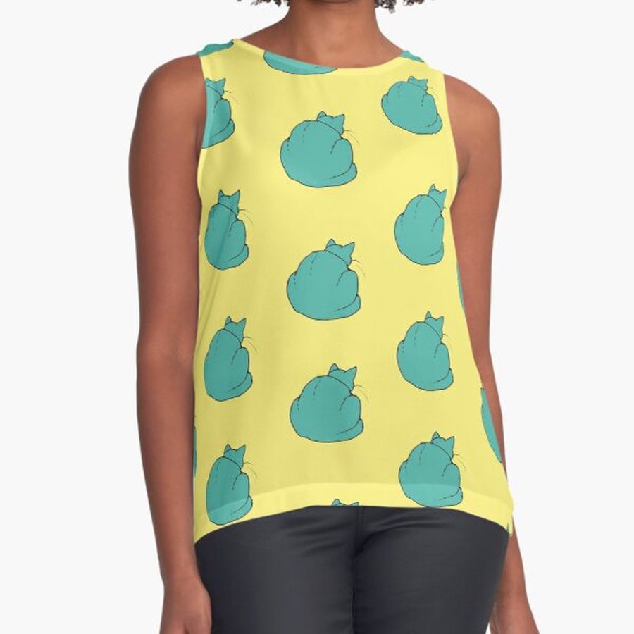 Yellow and blue cat pattern Sleeveless Top