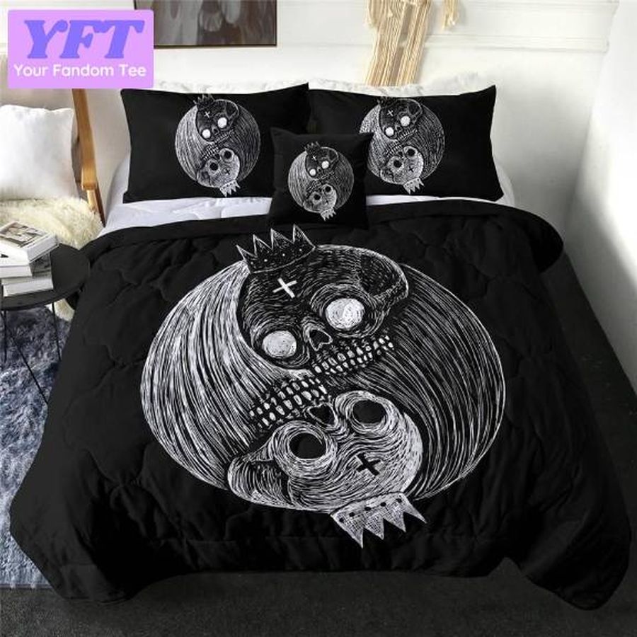 Yin Yang King Skull Quilt 3D Bedding Set