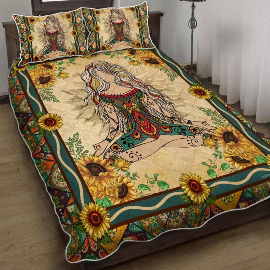 Yoga Namaste Sunflower Quilt Bedding Set