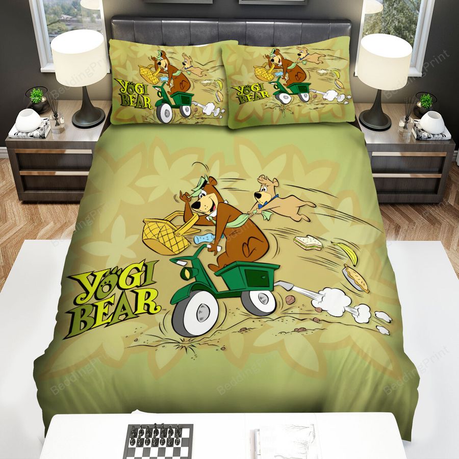 Yogi Bear Riding On A Motorbike Bed Sheets Spread Duvet Cover Bedding Sets