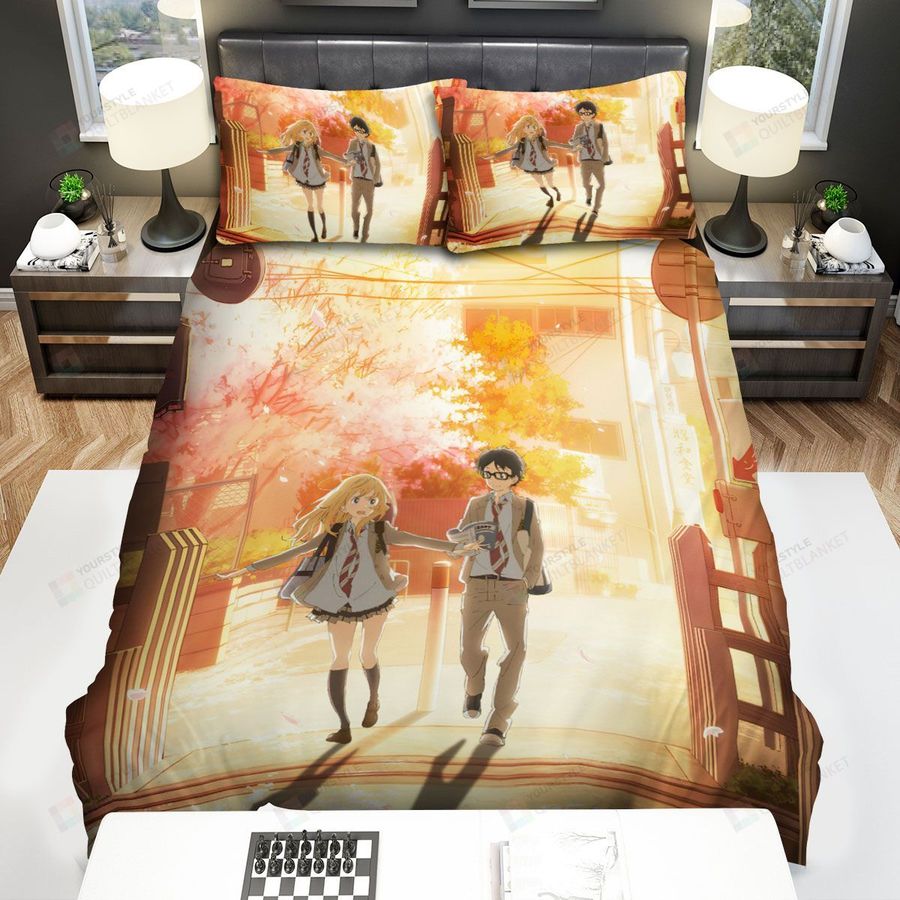 Your Lie In April Kaori And Kousei At School In The Sunset Bed Sheets Spread Comforter Duvet Cover Bedding Sets
