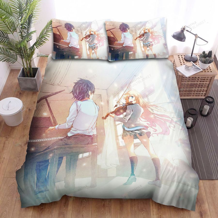 Your Lie In April Kaori And Kousei Performing In The Classroom Bed Sheets Spread Comforter Duvet Cover Bedding Sets
