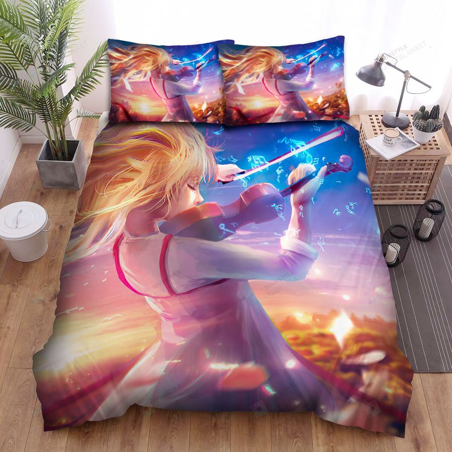 Your Lie In April Kaori Playing The Violin In The Sunflowers Field Bed Sheets Spread Comforter Duvet Cover Bedding Sets